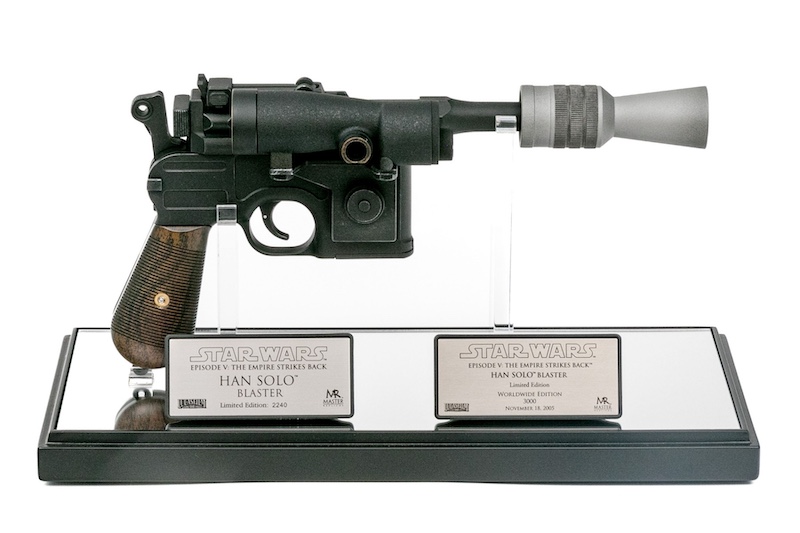 STAR WARS LTD. ED. HAN SOLO BLASTER WITH DISPLAY CASE with two plaques within describing the blaster and one plaque says limted edition # 2240 and the other plaque # 3000. (item #299819)
